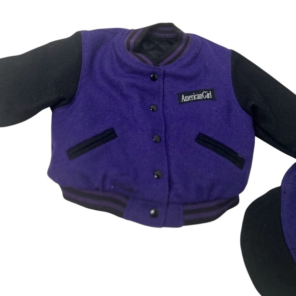 American Girl 18” Doll Purple Large Logo Varsity Jacket & Cap  GUC - Picture 8 of 13